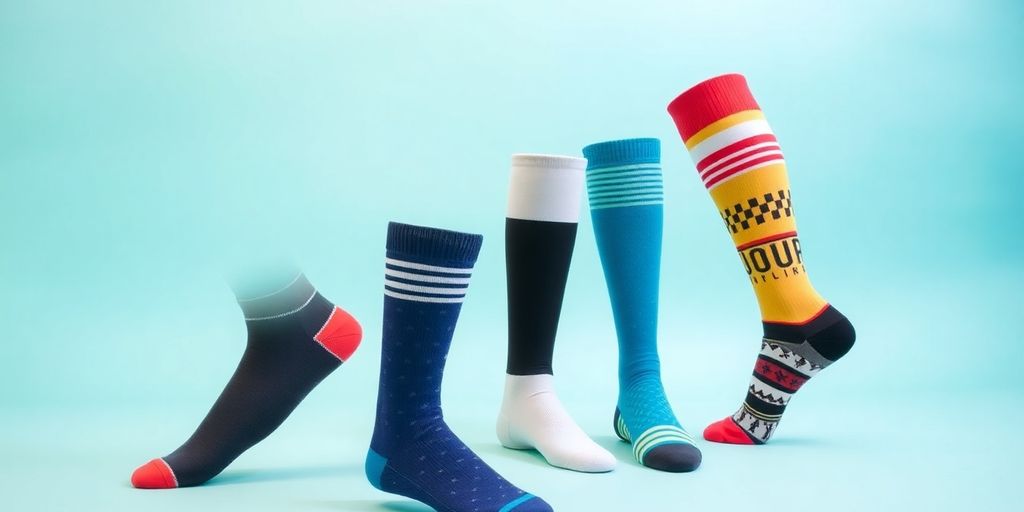 Meias de compressão coloridas em fundo limpo e moderno.