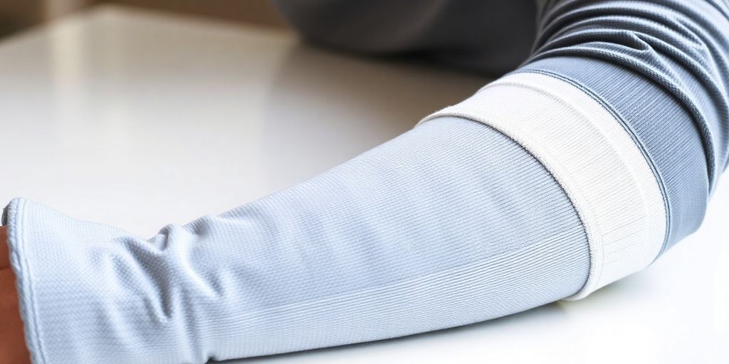 Foto de meia 3/4 médica em fundo claro.