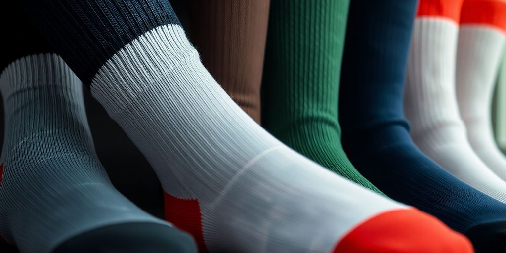 Meias de compressão em diferentes cores e estilos.