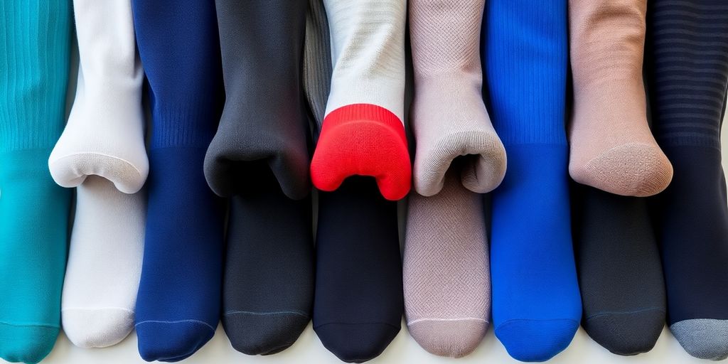 Foto real de meias de compressão médicas.
