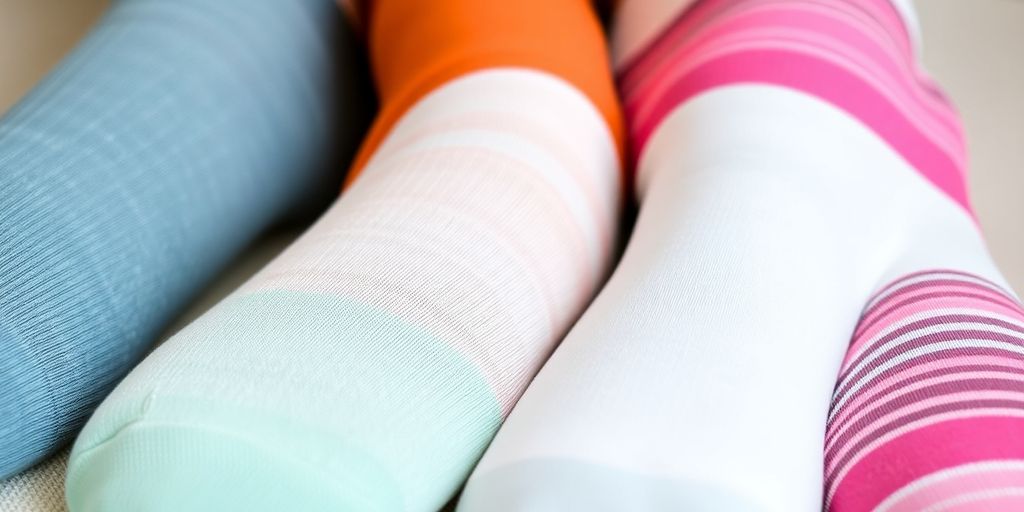 Três modelos de meias de gestante em fotografia real.