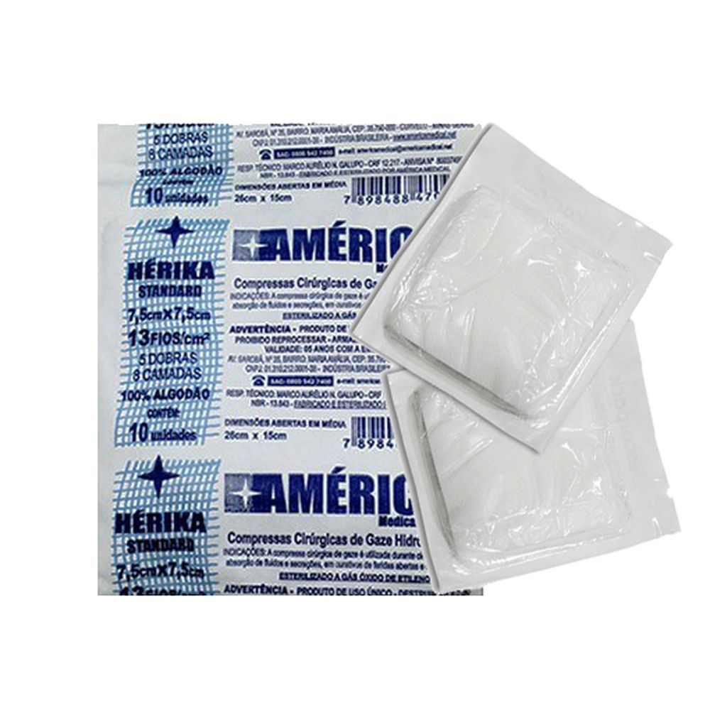 Gaze Esteril 7,5X7,5 13Fios Com 10 Esteril America/Herica